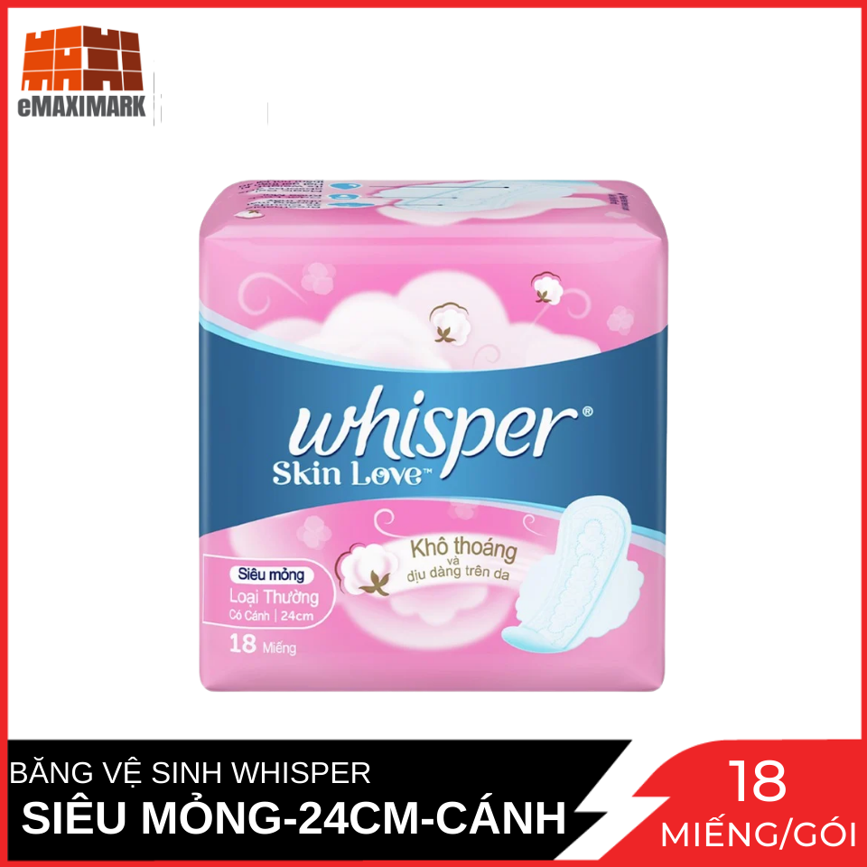 Băng vệ sinh Whisper Skin Love Siêu Mỏng Cánh 24cm 18 miếng/gói