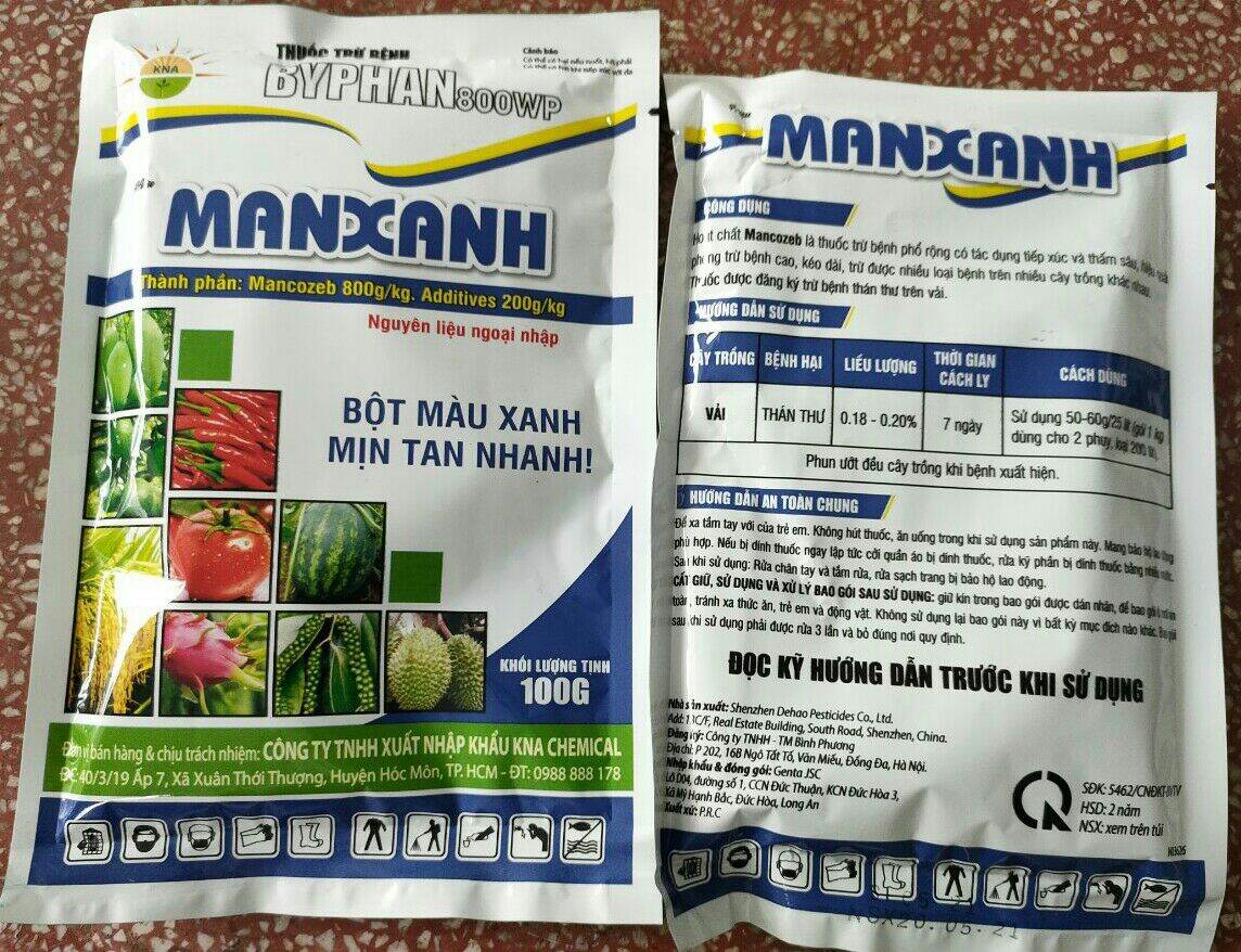 Thuốc trừ bệnh mencozeb xanh gói 100gr [MANXANH] trừ bệnh thán thư vàng lá thối nhũng rỉ sắt phấn trắng ghẻ sẹo