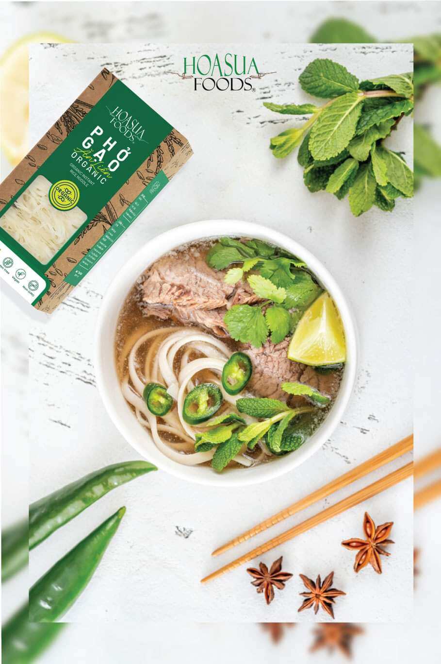 Phở gạo ăn liền hữu cơ Hoa sữa (1 hộp 6 vắt)