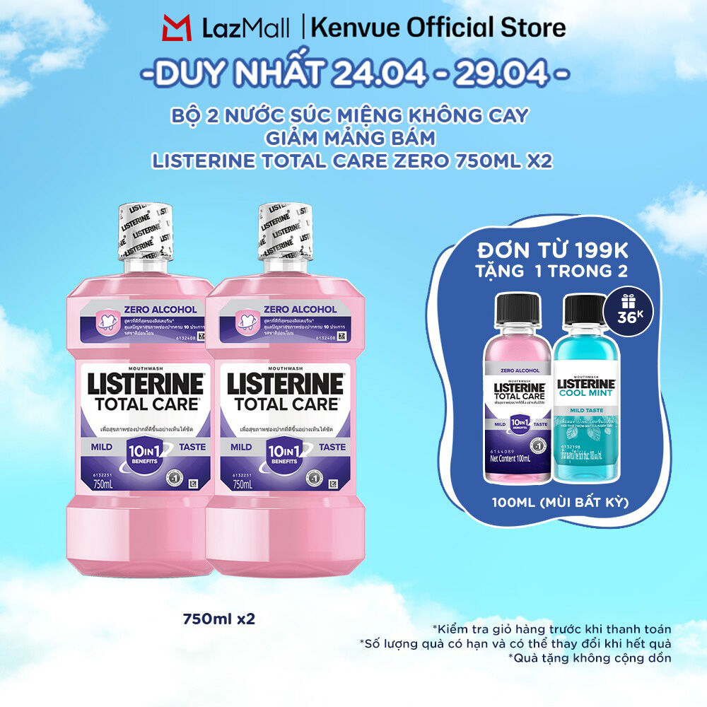 Combo 2 Nước Súc Miệng Listerine Total Care Zero 750mlx2