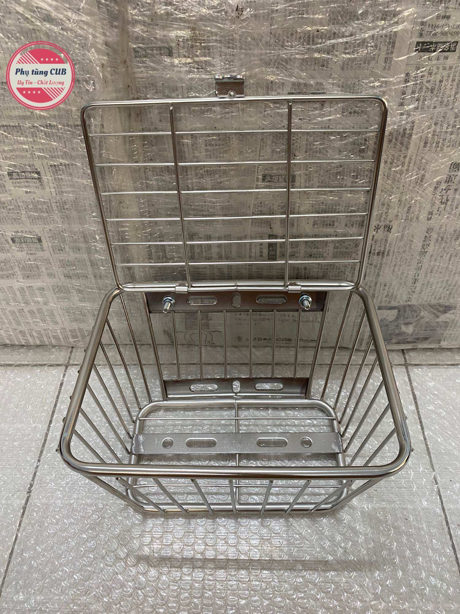 Rổ mini cho xe cub và xe dream bằng inox ( có bát gắn đầy đủ )