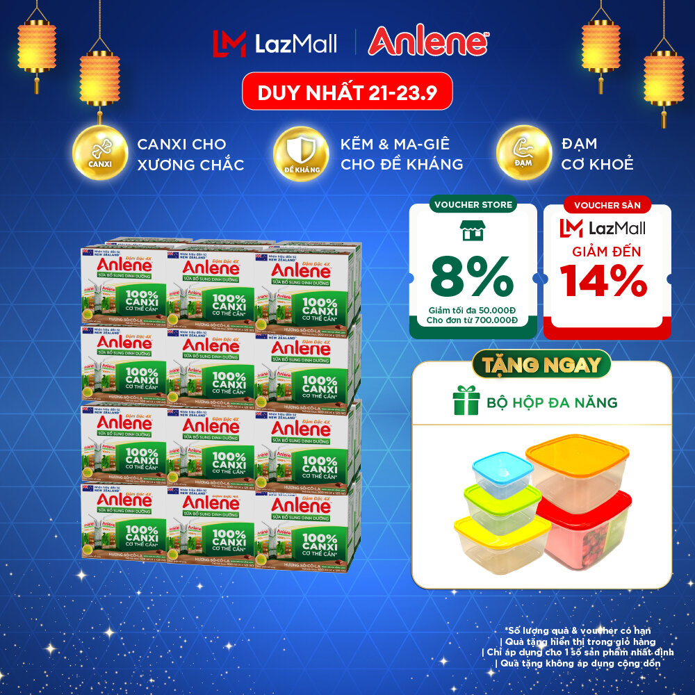 Combo 2 Thùng 48 hộp sữa nước Anlene hương Sô-cô-la đậm đặc 110ml pha sẵn tiện lợi hương Vani giàu canxi giúp xương chắc khỏe