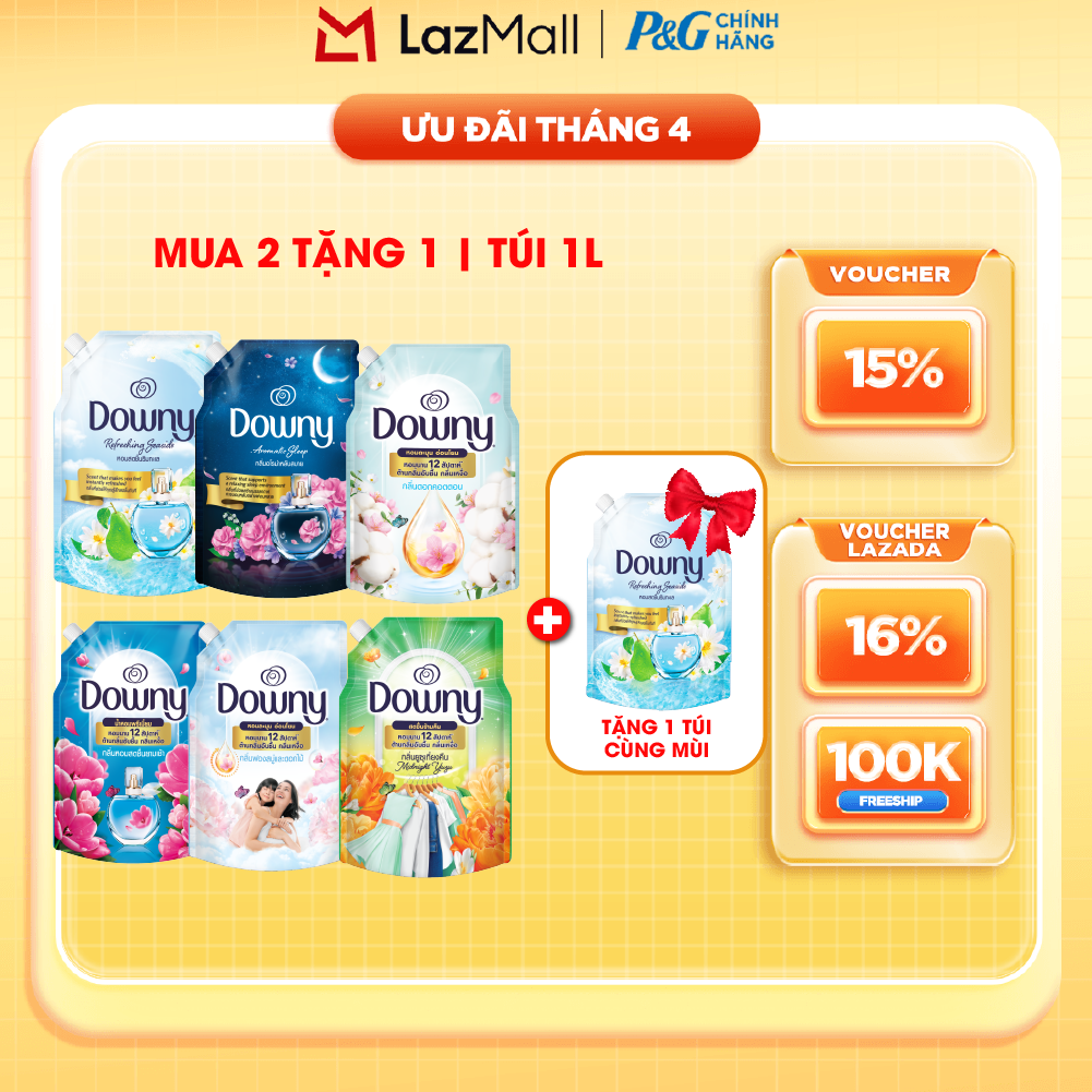[MUA 2 TẶNG 1] Combo 3 Nước Xả Vải Đậm Đặc DOWNY Hoa Đêm/ Bờ Biển Tươi Mát/ Giấc Ngủ Thư Thái/ Tinh Khôi/ Đam Mê/ Nắng Mai/ Bung Tỏa Hạnh Phúc/ Cotton Thuần Khiết Túi 1L