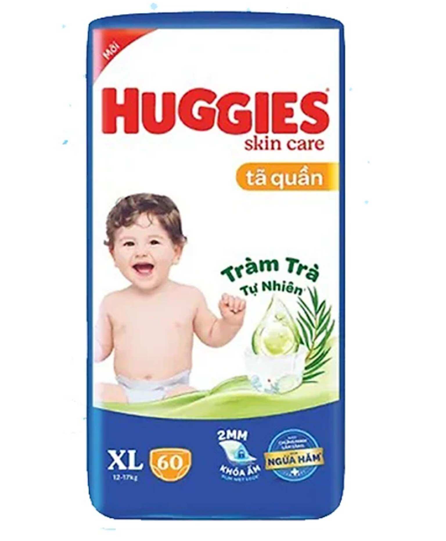 -Tã quần Huggies XL60 -Skin Care Tràm trà tự nhiên ngừa hăm - Date mới