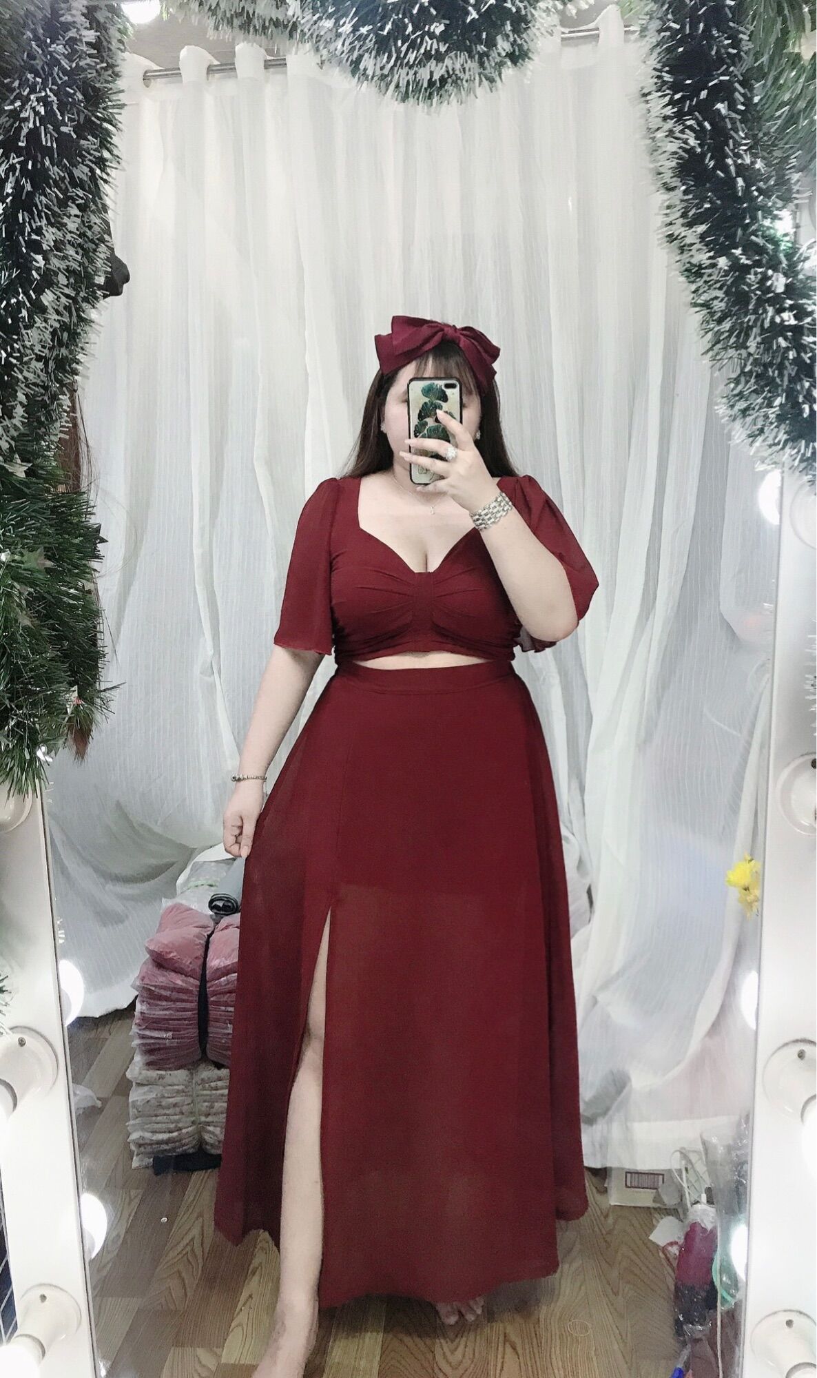 [Bigsize 65-90kg] Set áo chân váy voan xẻ tà