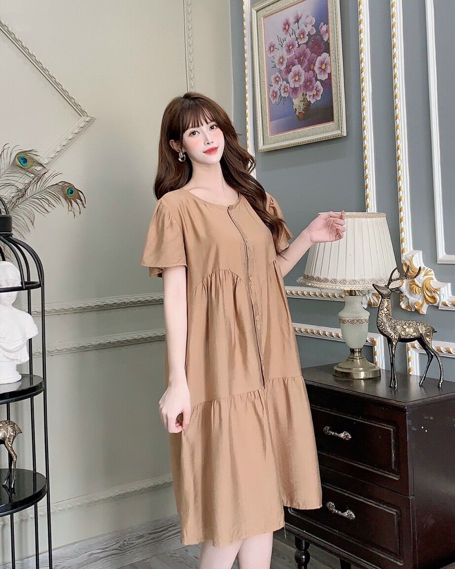 Đầm bầu sơ mi đũi lụa siêu xinh