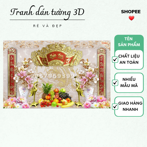 Tranh dán ban thờ 3D vải lụa