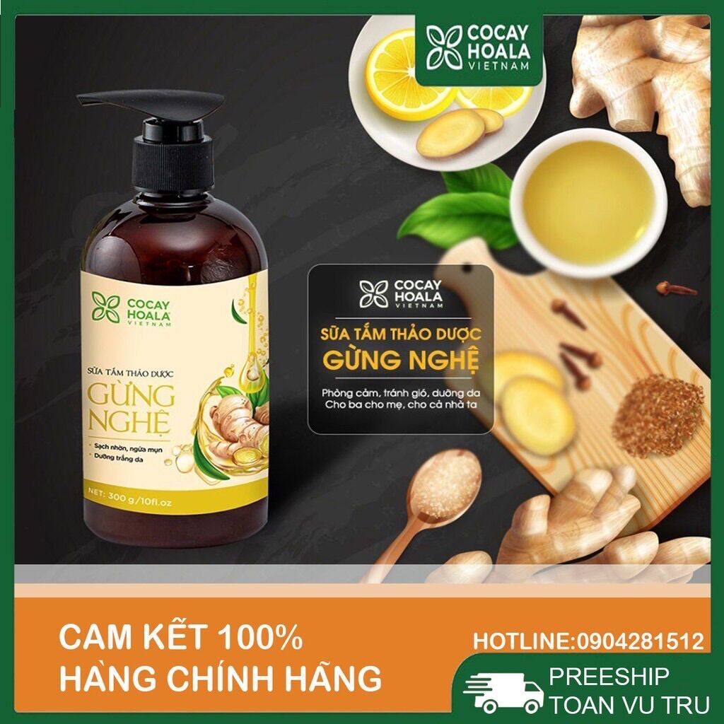 [CHÍNH HÃNG 100%] Sữa Tắm Thảo Dược Gừng Nghệ Cocayhoala