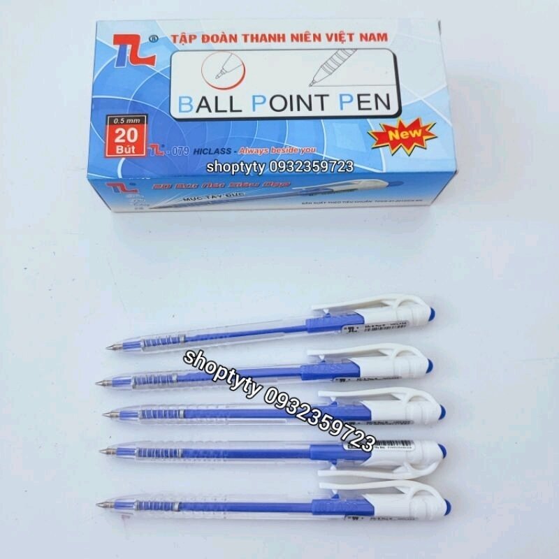 1 Hộp 20 Cây Viết/Bút Bi Xanh, Đỏ, Đen TL 079 Đầu Bút 0.5mm