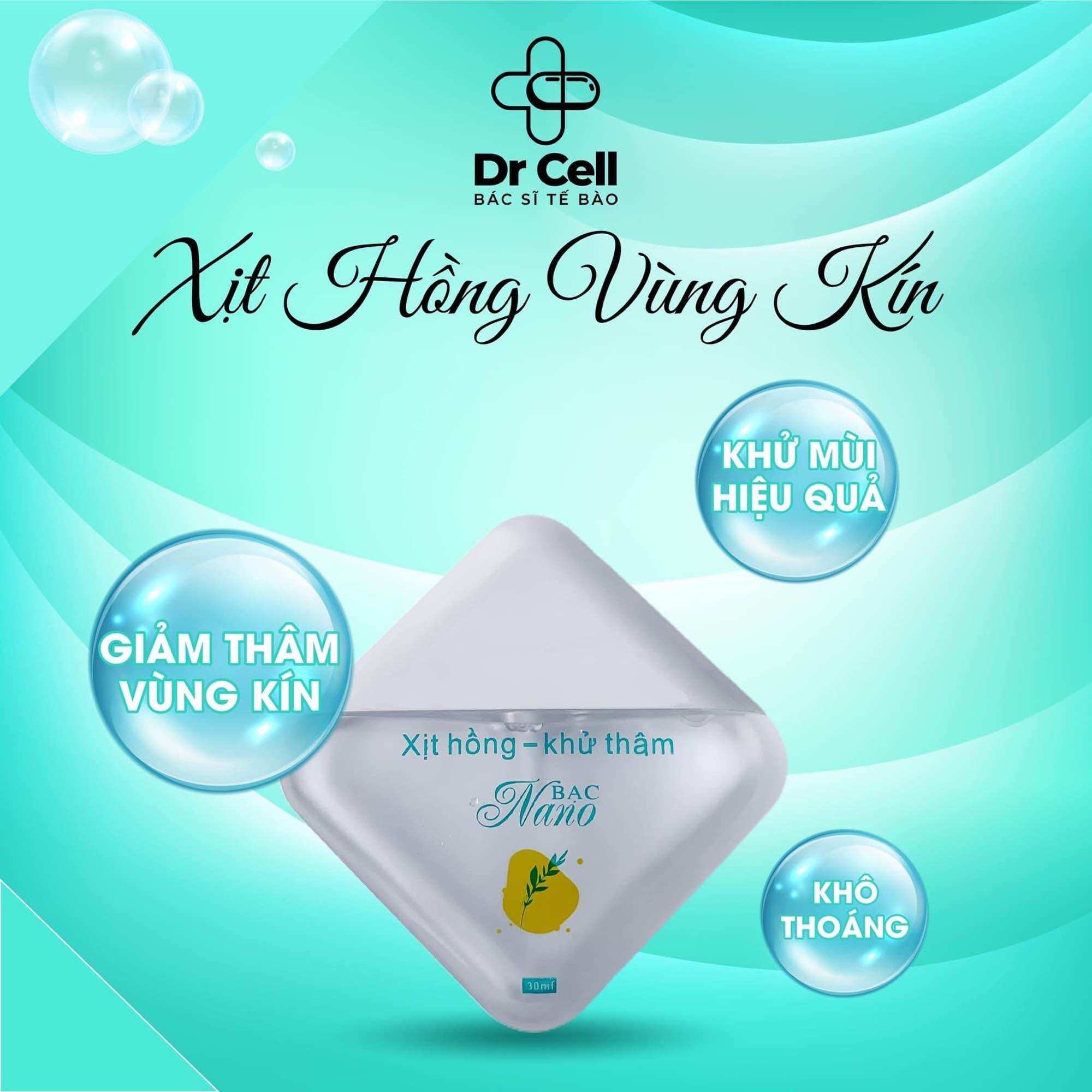 Xịt hồng khử thâm nano bạc dr cell giúp khử thâm vùng tâm giác, hộp 30ml