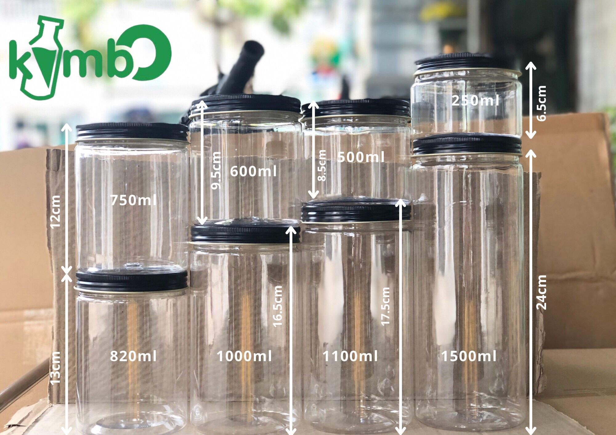 Combo 5 hủ nhựa pet 1100ml nắp nhôm đen kèm nắp lót chống tràn hoặc màng seal tự dính