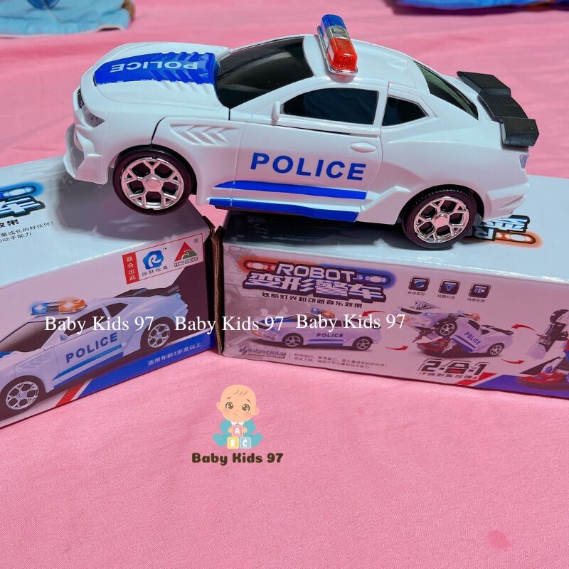 Xe ô tô đồ chơi điện xoay 360 độ xe ô tô cảnh sát biến hình có đèn led - ảnh sản phẩm 1
