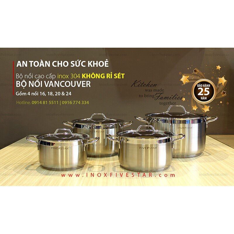 Bộ nồi inox cao cấp Vancover FiveStar FS08CV