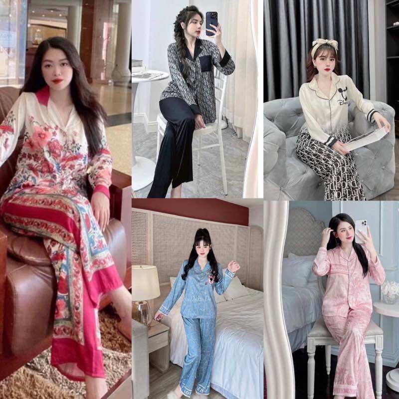 Pizama đồ ngủ lụa xước ánh kim tay dài nhiều mẫu xinh