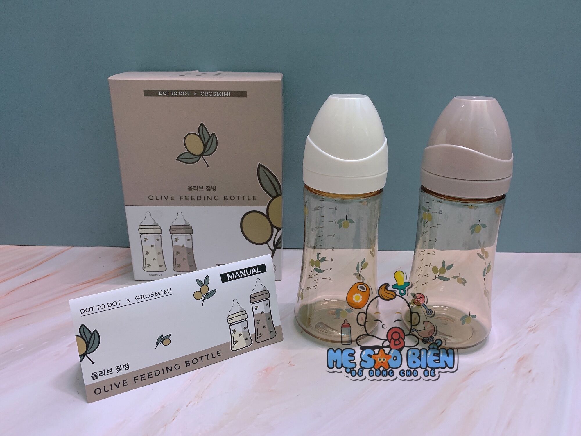 Bình sữa Gấu Olive Tulip nội địa Hàn (bình tách set)