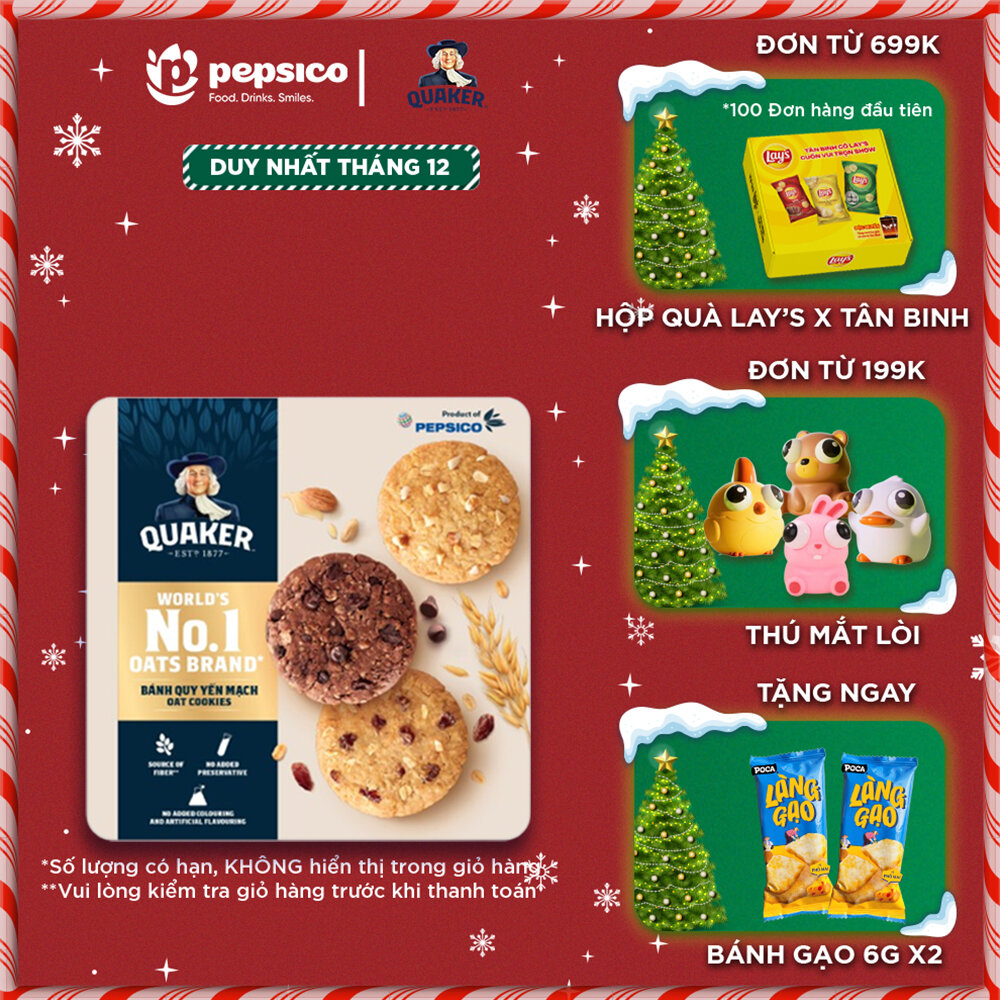   Hộp thiếc Bánh Quy Yến Mạch Quaker 400G 3 vị  Hạnh Nhân Socola Nho Khô  