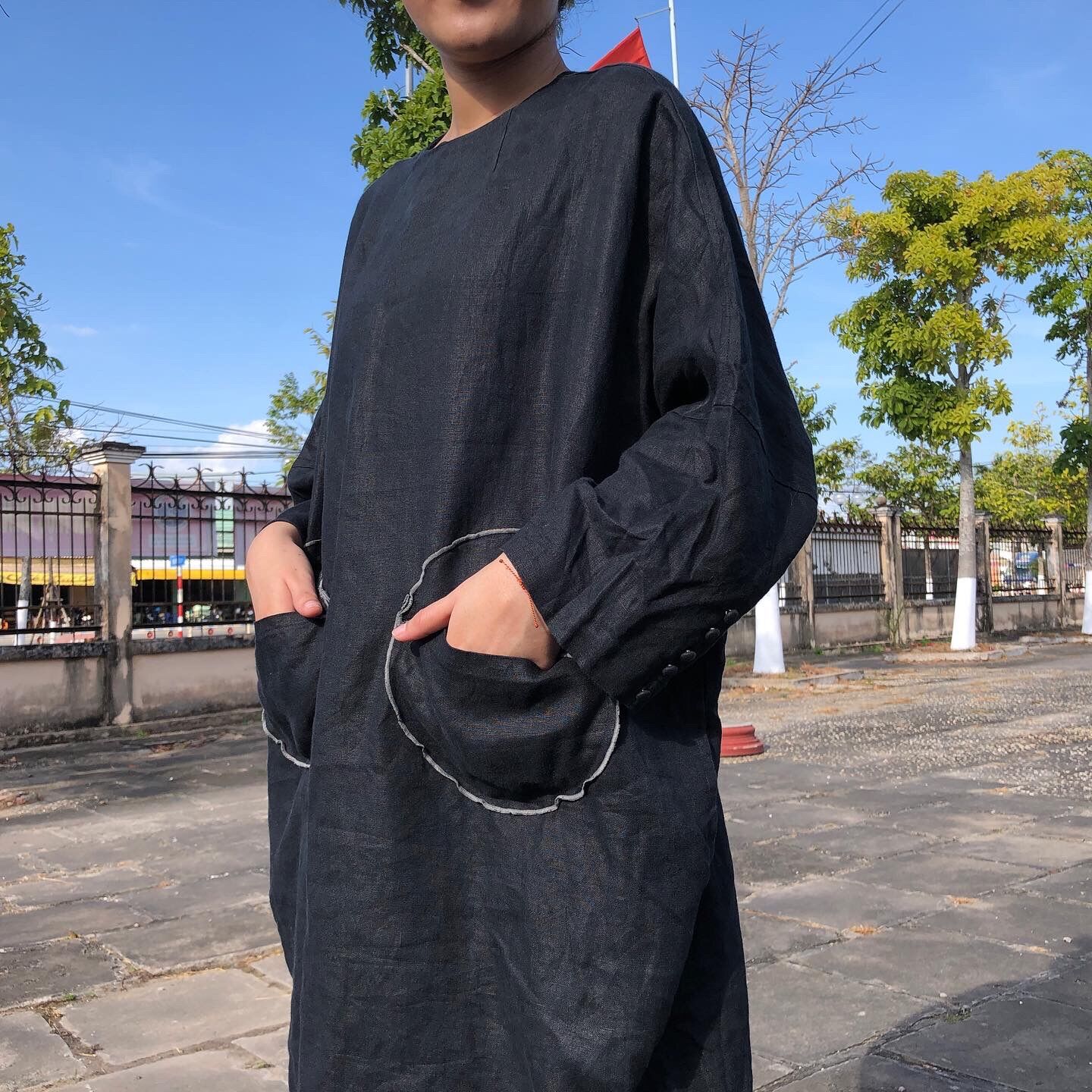 Váy linen đen 2hand