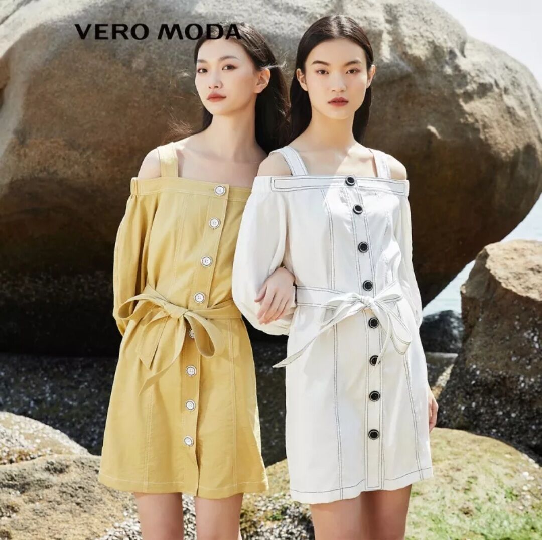 Vero Moda Đầm hai dây trễ vai kèm dây thắt nơ eo