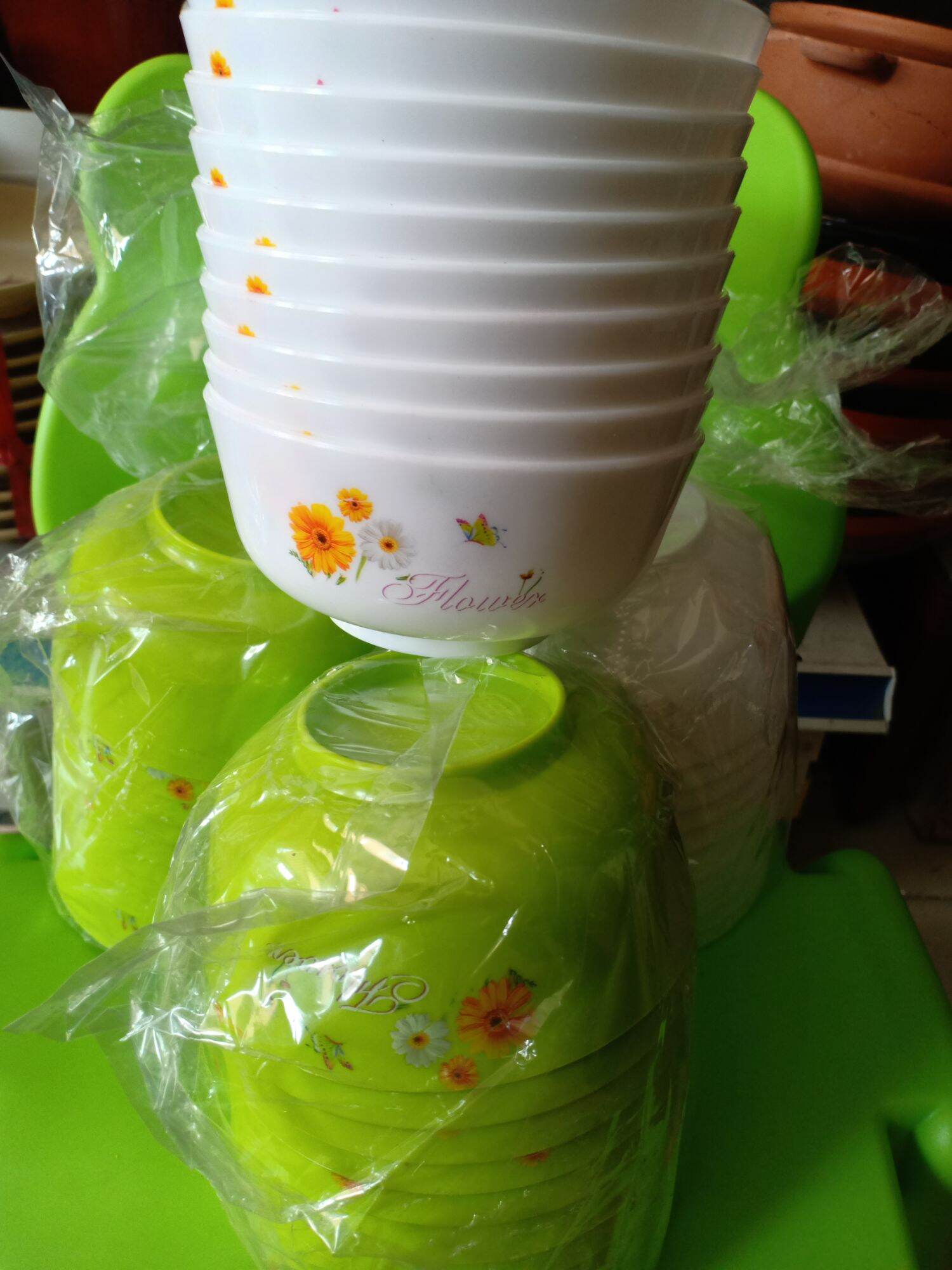chén cơm nhựa ( set 10c) 3 màu xanh,cam, trắng giao màu ngẫu nhiên ạ