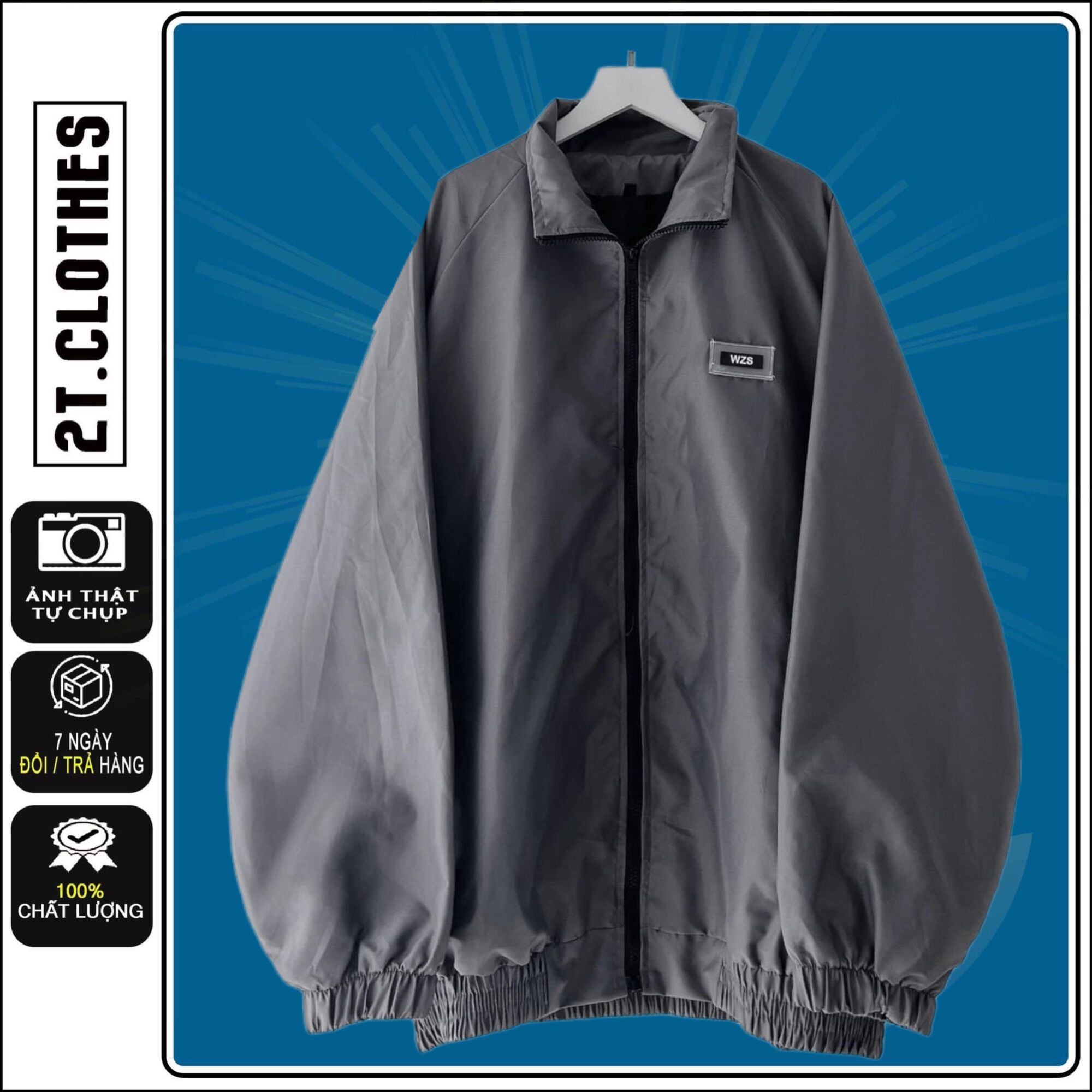 Áo khoác dù 2 lớp túi trong wzs unisex