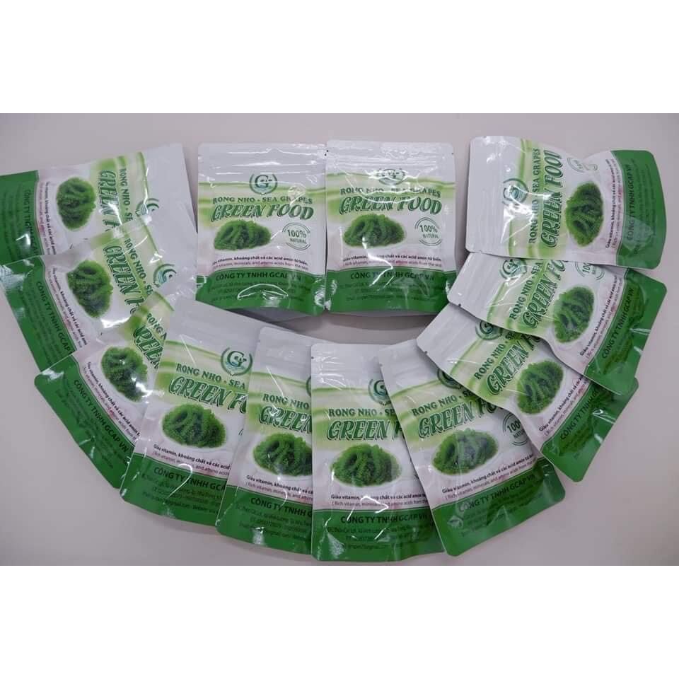 Bán sỉ 10 Túi Zip - Túi 100gr - rong nho tách nước Green food hàng cty check mã vạch 1 gói nở ra 250 rong nho tươi