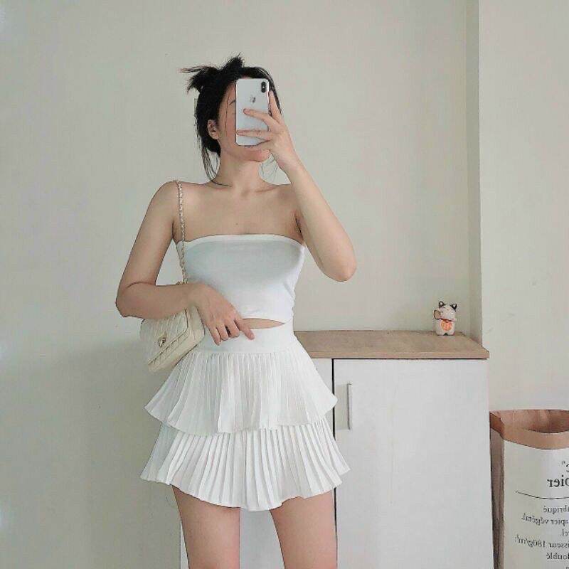 [HCM]SET ÁO ỐNG CHÂN VÁY 2 TẦNG DẬP LY