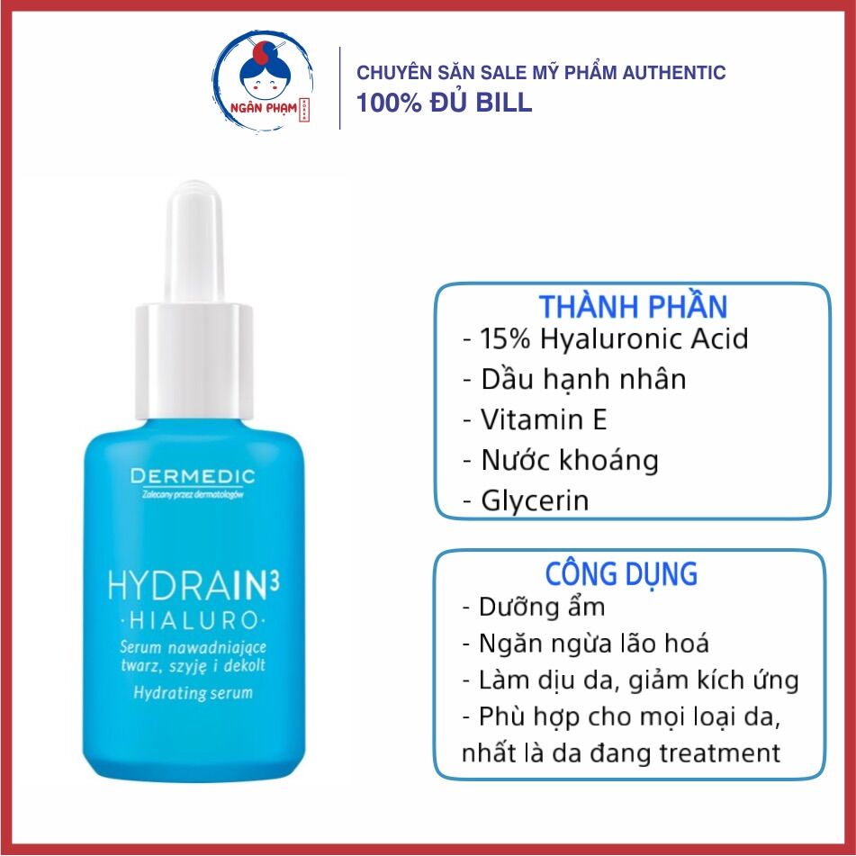 Serum 15% ha siêu cấp ẩm dermedic hydrain3 hialuro 30ml