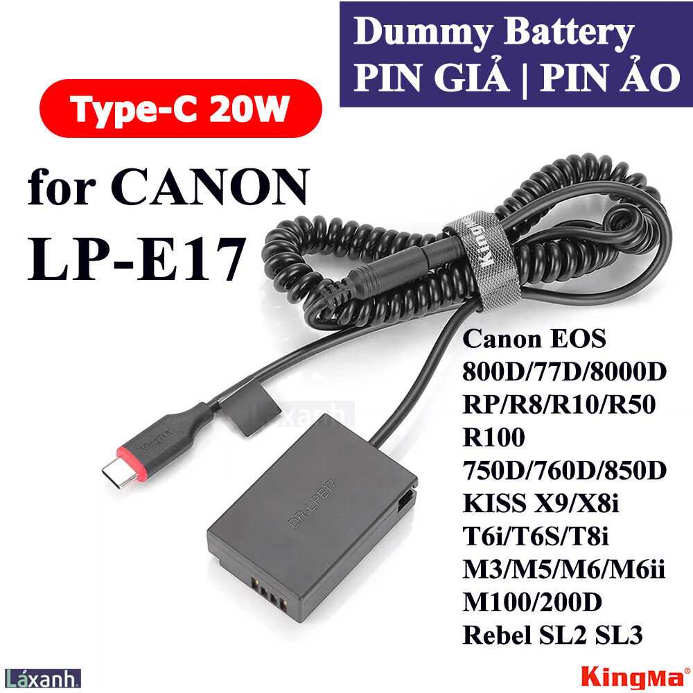 Dummy type-c lp-e17 | pin giả pin ảo pin dummy battery dc coupler dummy lpe17 e17 cho canon m3 m5 750d 760d 8000d 200d eos m3 m5 m6 m6ii m100 eos 750d 760d eos t6i t6s eos 8000d kiss x8i eos 200d rf rp eos 77d, eos rp