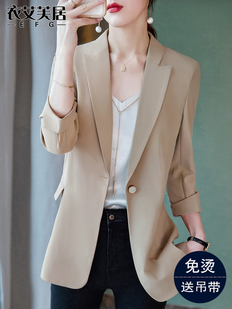 Áo Khoác Vest Nữ Màu Đào Dài Tay Thường Ngày Mùa Xuân Thu Ngắn Cao Cấp Áo Sơ Mi Dài Tay Màu Trơn Cổ Vuông Một Nút