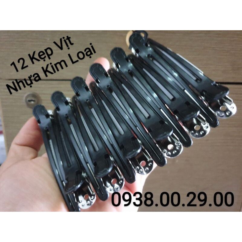 Kẹp mỏ vịt cắt và tạo kiểu tóc, bộ 12 cái kẹp vịt nhựa.