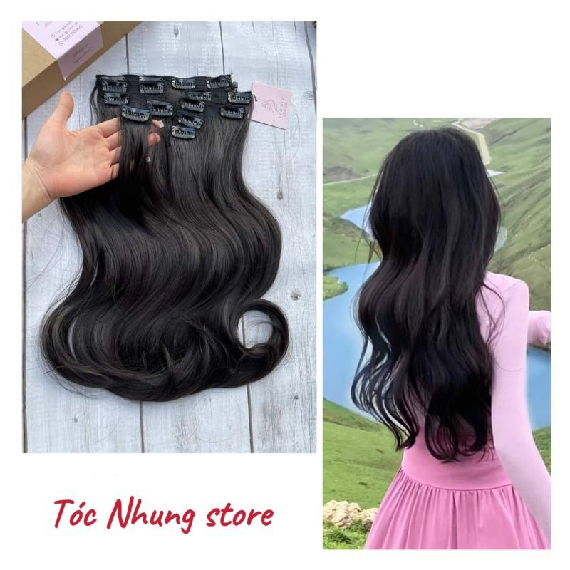 Tóc nối kẹp phím 9 mảnh xoăn sóng lơi tơ Hàn Quốc. Kẹp phím 9 mảnh tơ hàn.
