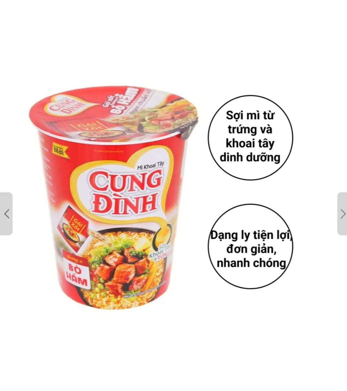 Thùng mì ly hương vị Bò Hầm + Trứng Cung Đình ( thùng 24 ly, ly 100g )