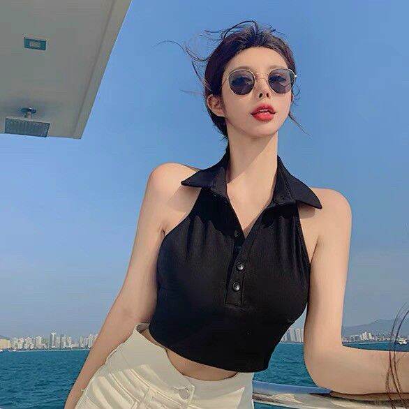 [HCM]ÁO YẾM HỞ LƯNG CỔ TRỤ Croptop