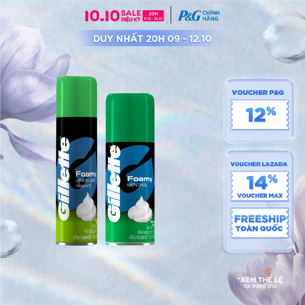 [Voucher 12%] Bọt Cạo Râu GILLETTE Hương Chanh/ Bạc Hà Chai 175g
