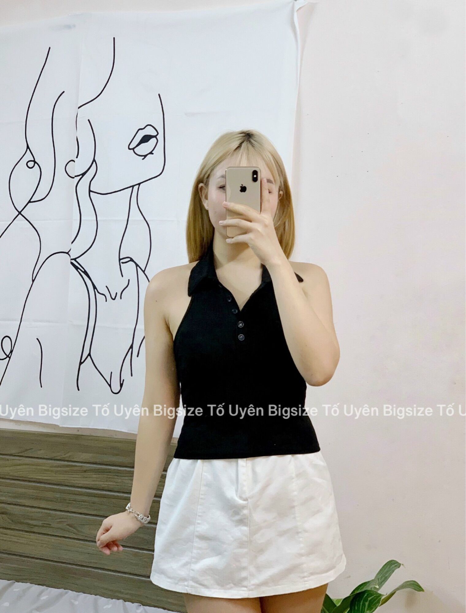 (T.U Bigsize 50-80kg) Áo Croptop Cổ Bẻ Hở Lưng 2 Màu Basic