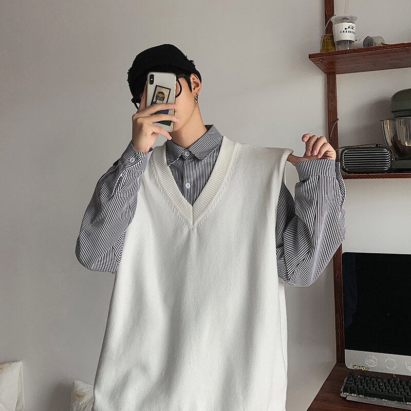 Solid Color Sweater Men's Waistcoat Korean-style Spring and Autumn Trends Loose and Handsome Sleeveless Vest Students Versatile Cover-up Women's Sweaters
