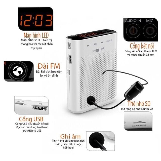 Loa trợ giảng không dây cao cấp Philips SBM230 UHF có Bluetooth