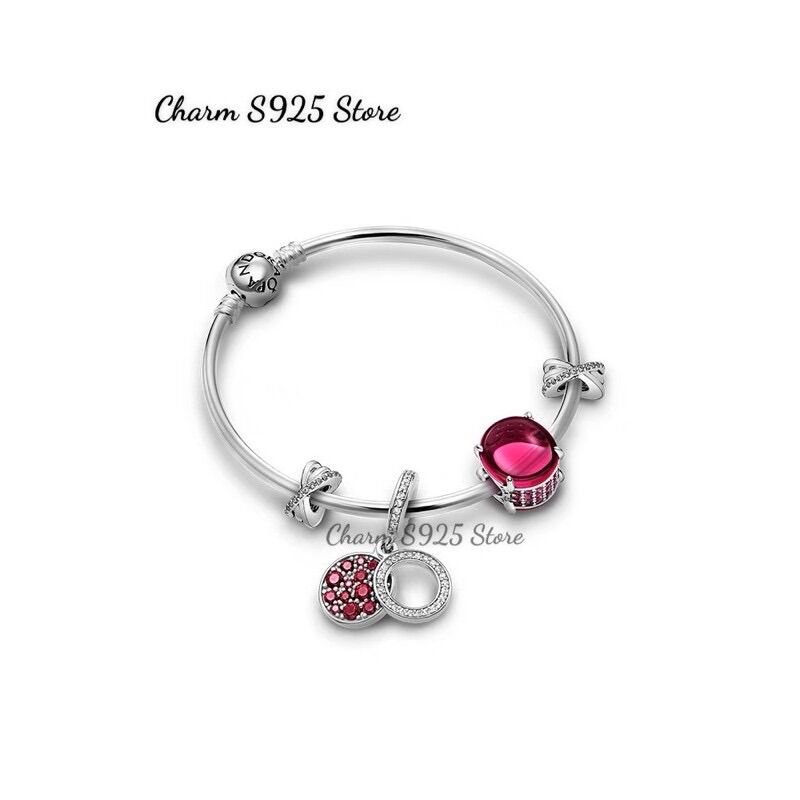 Bộ vòng tay pan ale mix 4 hạt charm đỏ bạc s925