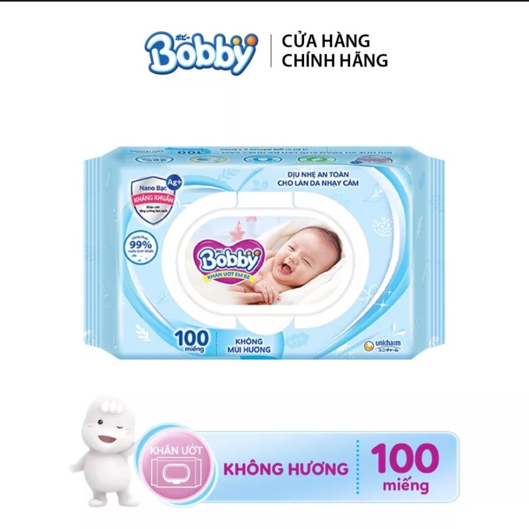 (Combo 6 gói) Khăn ướt Bobby care không mùi 100 tờ/gói