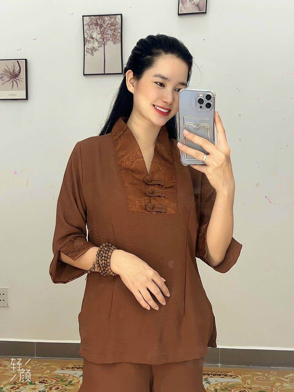 Đồ lam đi chùa mẫu nữ chữ y 3 nút vải đũi loại 1