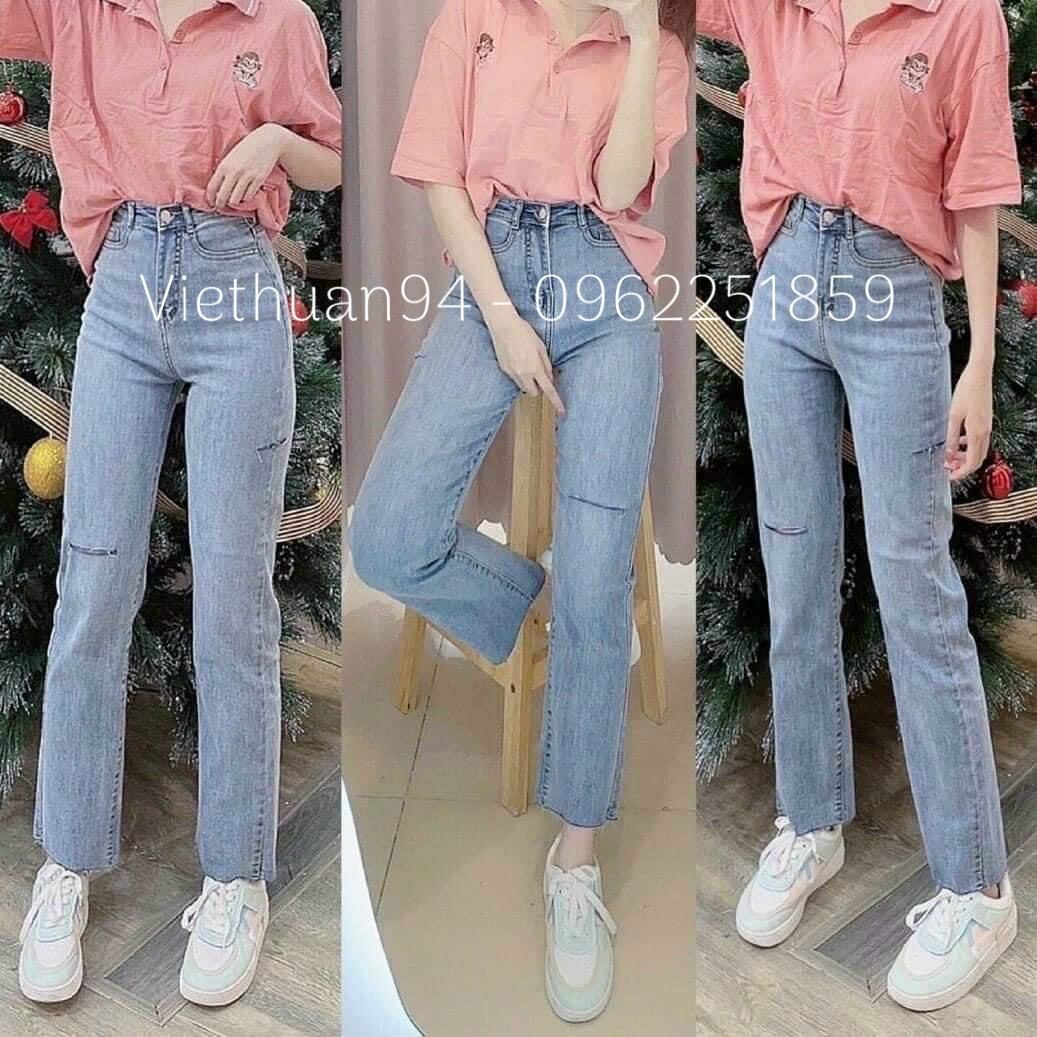 Quần jean ống đứng rách gối