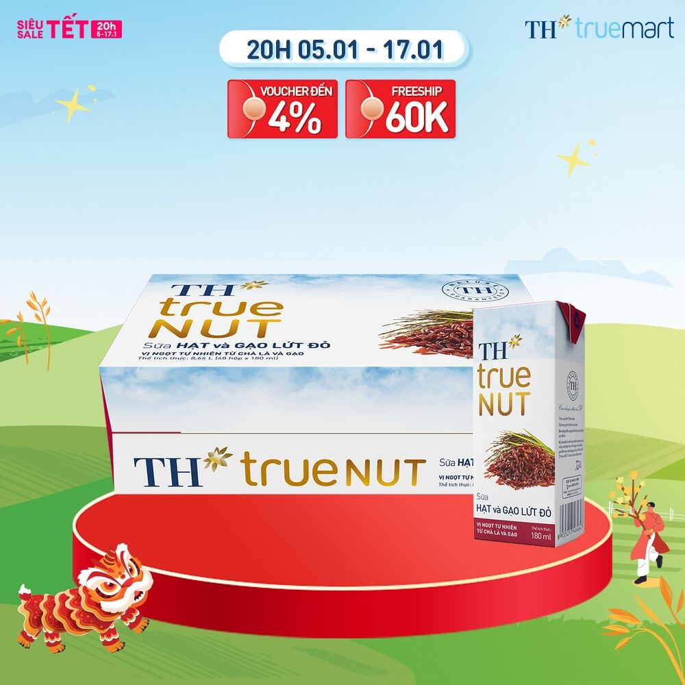 Thùng 48 hộp sữa hạt và gạo lứt đỏ TH true NUT 180 ml (180 ml x 48)