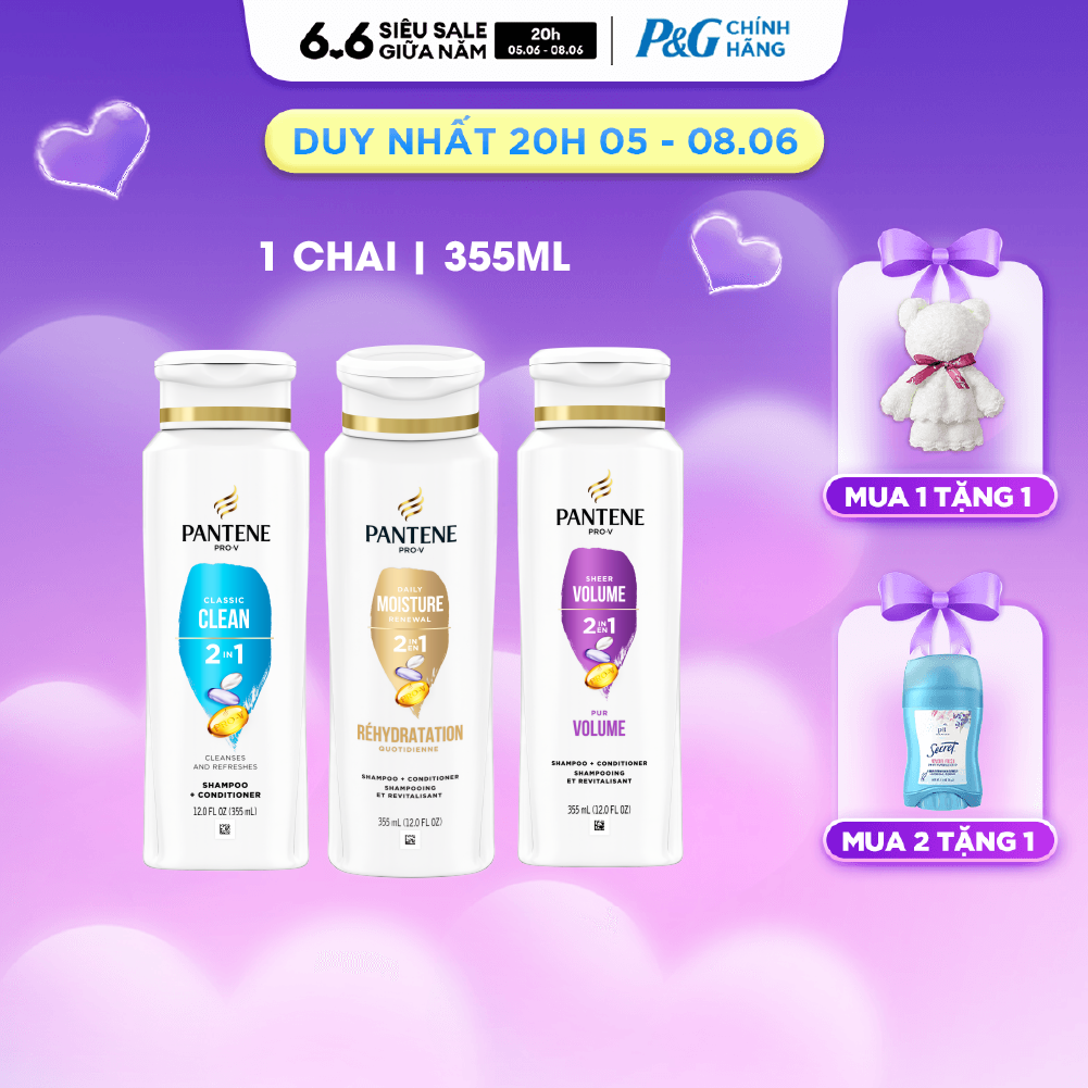 Dầu Gội Xả PANTENE Nhập Khẩu Mỹ 2IN1 Hương Classic Clean/ Sheer Volume/ Moisture Renewal Chai 355ML