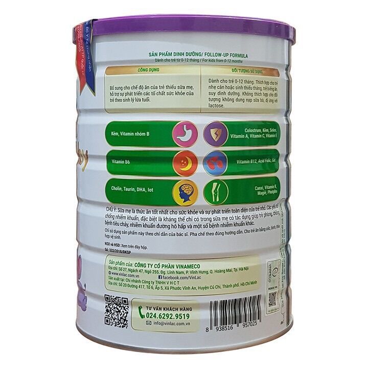 Sữa Vinlac Baby 0-12 Tháng (900g)