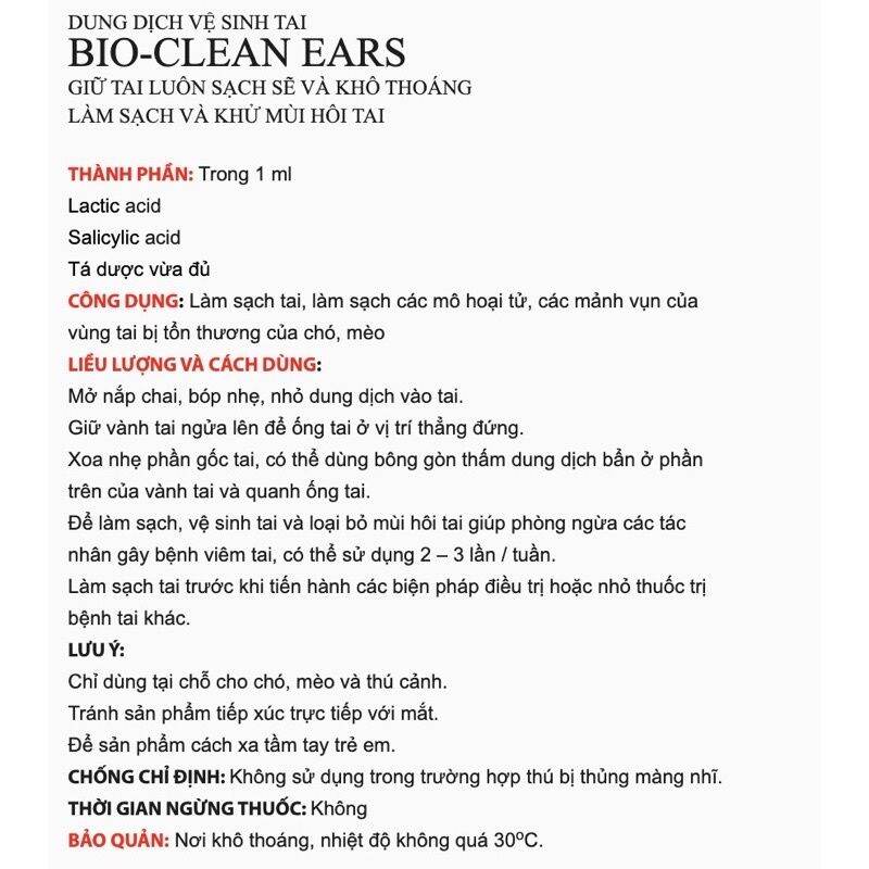 Dung dịch Bio-Clean ears vệ sinh tai chó mèo