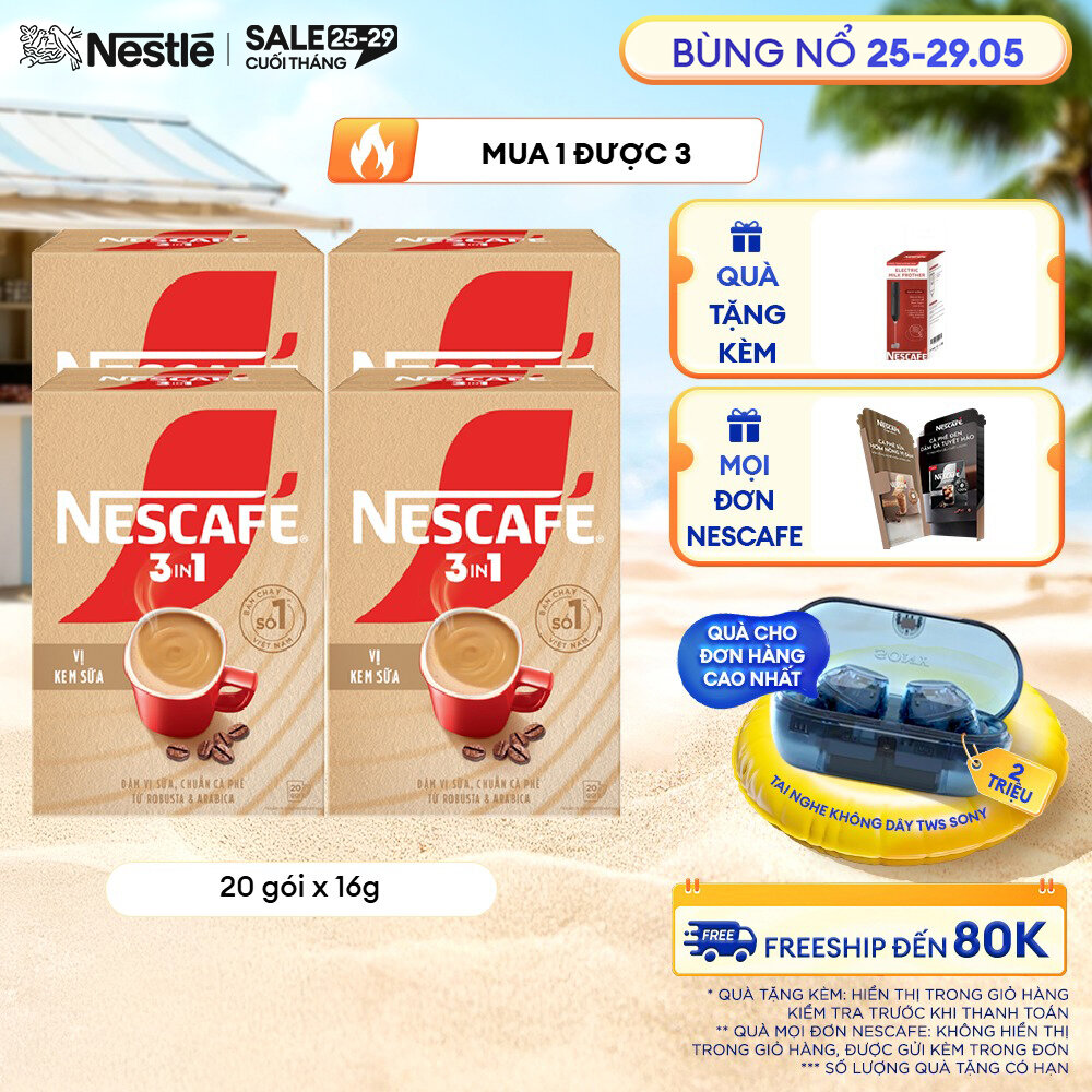 [ƯU ĐÃI THÁNG 5] Combo 4 Hộp Cà phê hòa tan NESCAFÉ 3IN1 VỊ KEM SỮA 20 gói