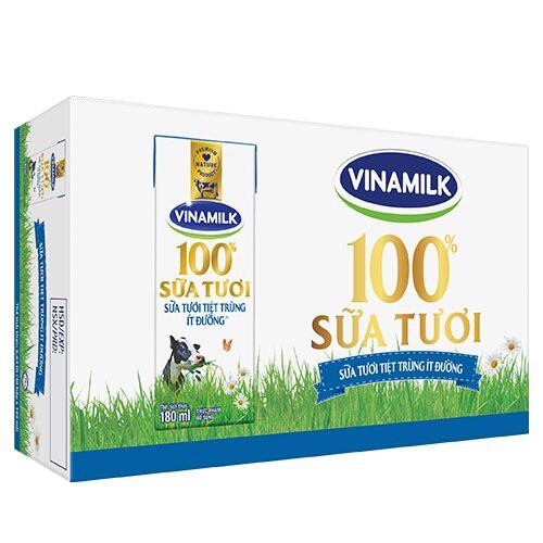 Thùng sữa tươi tiệt trùng vinamil 180ml ít đường