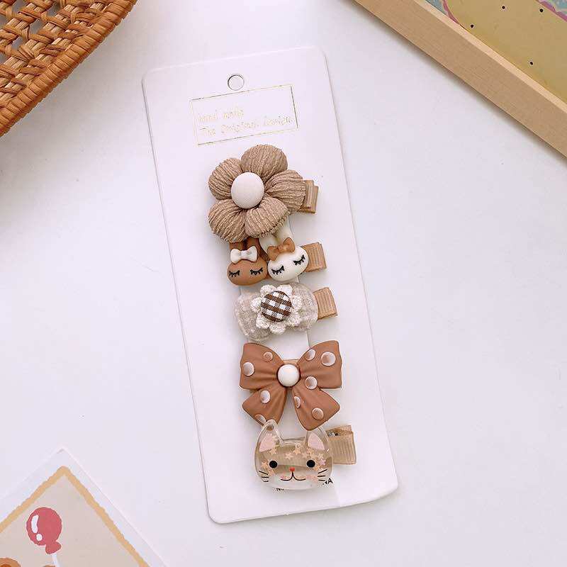 Set 5 kẹp vải hoa và nơ cho bé gái