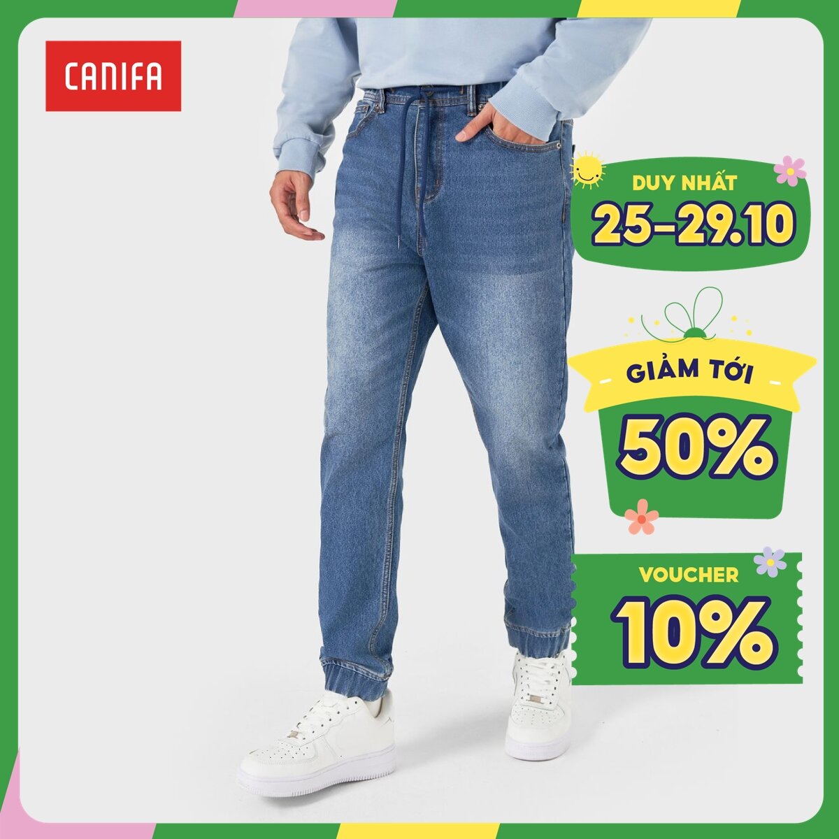 Quần sooc denim bé trai canifa cạp chun túi hộp 2bs22s007
