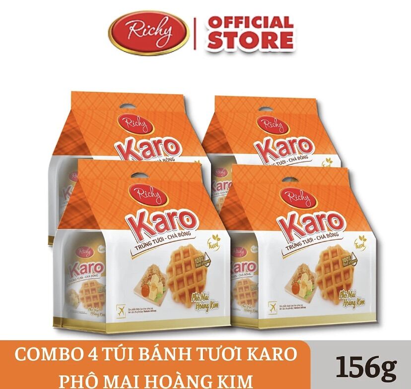 COMBO 4 GÓI BÁNH KARO TƯƠI HOÀNG KIM PHÔ MAI RICHY